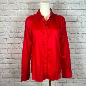 Antonio Melani Red Button Front Long Sleeve Shirt Women's L Classic Workwear
